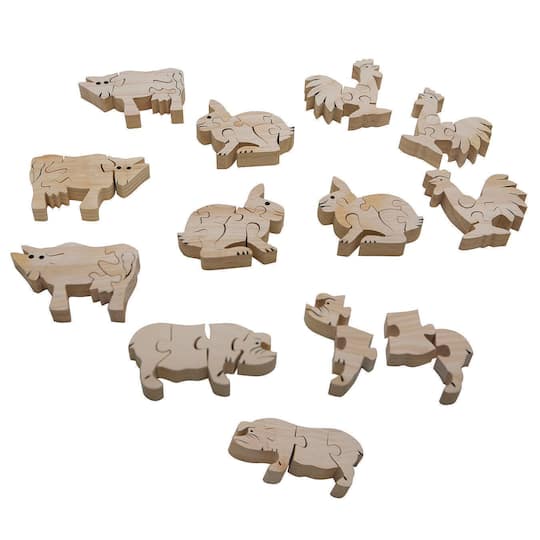 S&#x26;S Worldwide&#xAE; Unfinished Wooden Farm Animal Puzzles, 12ct.